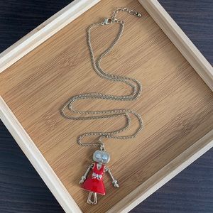 Cute mechanical doll long red and gold Necklace